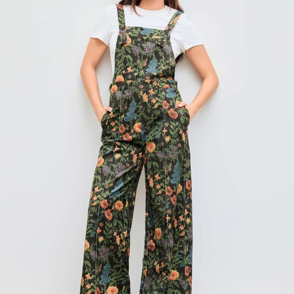 Cider Bib Front Brown Floral Print Overalls Size 0XL - Picture 1 of 12